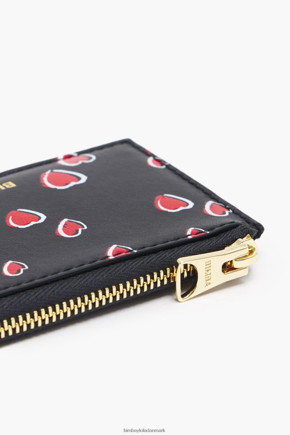 Bimba Y Lola læder rektangulær pung med små hjerter print 46TD4J1007sort