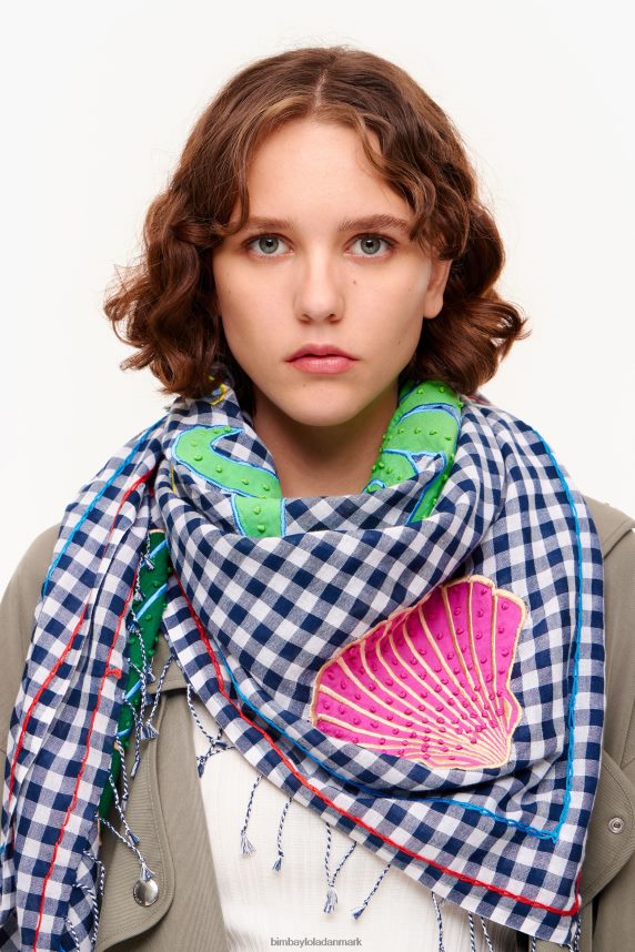 Bimba Y Lola broderet gingham sjal 46TD4J632Marine blå