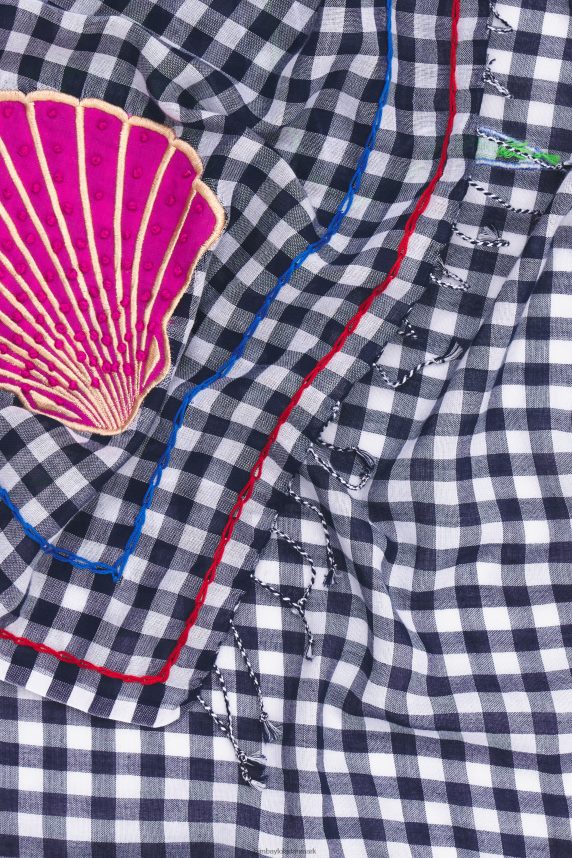 Bimba Y Lola broderet gingham sjal 46TD4J632Marine blå