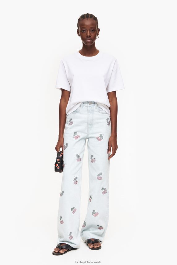 Bimba Y Lola brede ben - brede jeans med kirsebær 46TD4J408blå