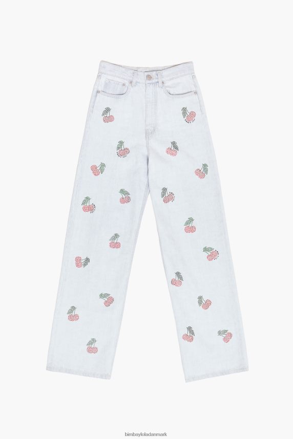 Bimba Y Lola brede ben - brede jeans med kirsebær 46TD4J508blå