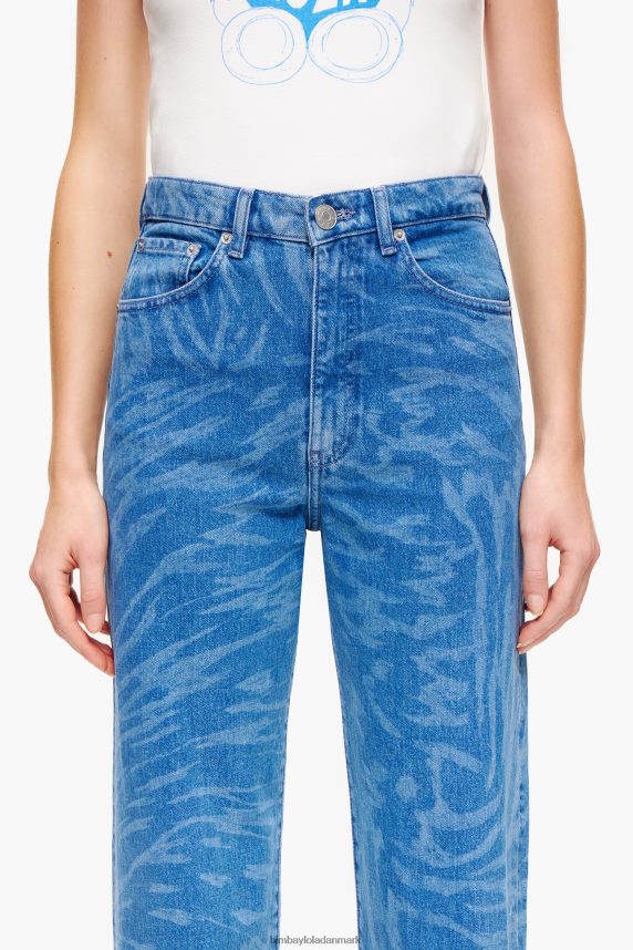 Bimba Y Lola straight cropped jeans med sommerfuglevingeprint 46TD4J452blå