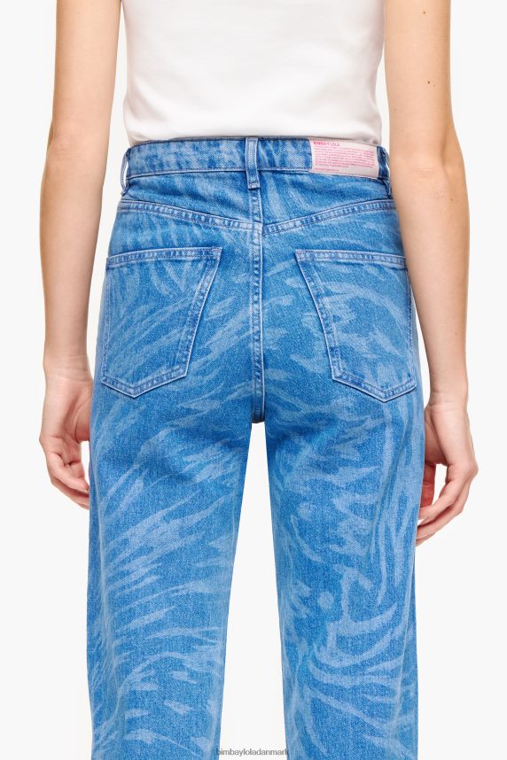 Bimba Y Lola straight cropped jeans med sommerfuglevingeprint 46TD4J452blå
