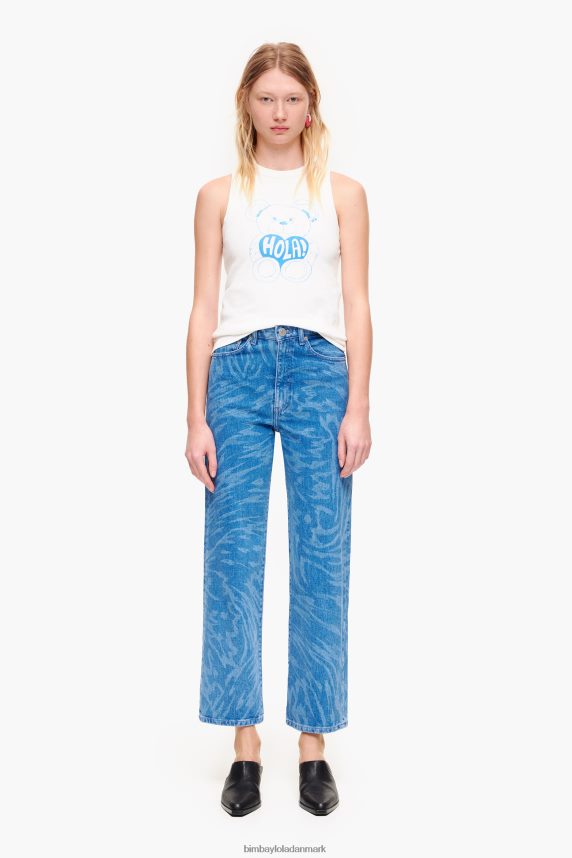 Bimba Y Lola straight cropped jeans med sommerfuglevingeprint 46TD4J534blå