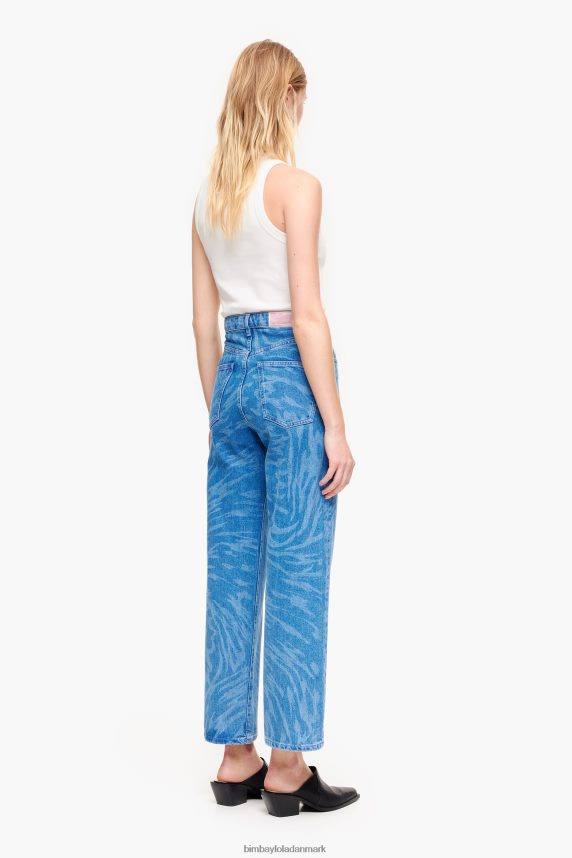 Bimba Y Lola straight cropped jeans med sommerfuglevingeprint 46TD4J534blå