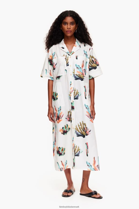 Bimba Y Lola lang skjortekjole med koraltryk 46TD4J181elfenben