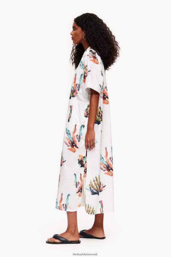 Bimba Y Lola lang skjortekjole med koraltryk 46TD4J181elfenben