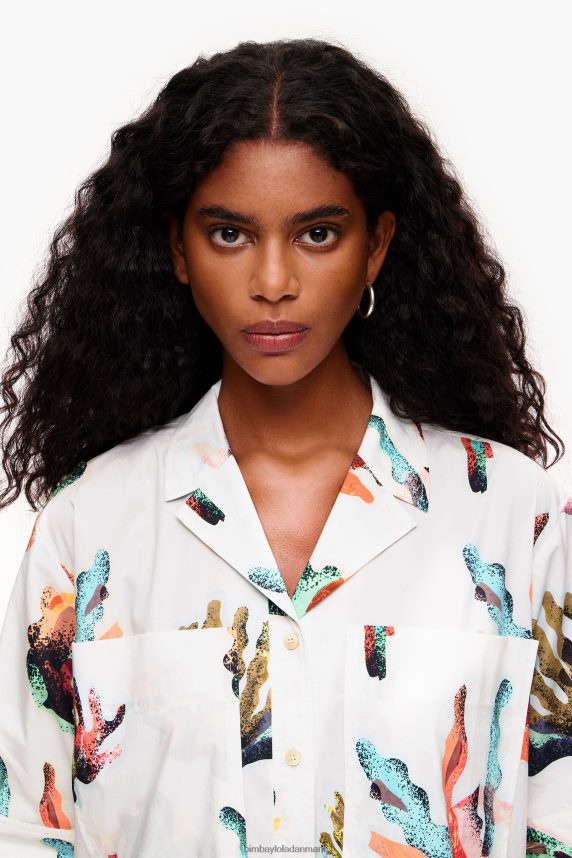 Bimba Y Lola lang skjortekjole med koraltryk 46TD4J181elfenben