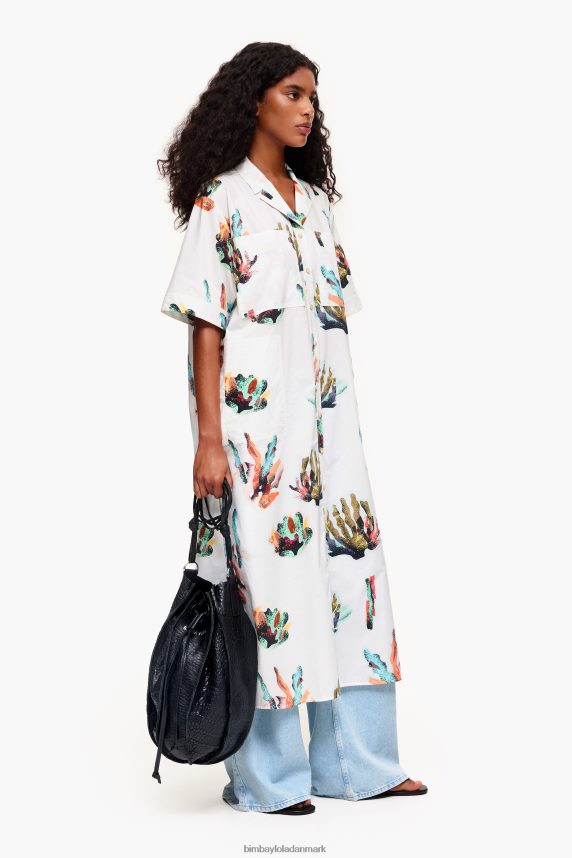 Bimba Y Lola lang skjortekjole med koraltryk 46TD4J181elfenben