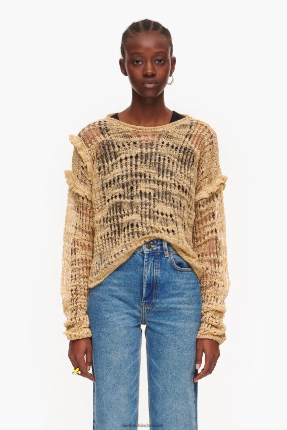Bimba Y Lola åben strik hør sweater 46TD4J362kamel