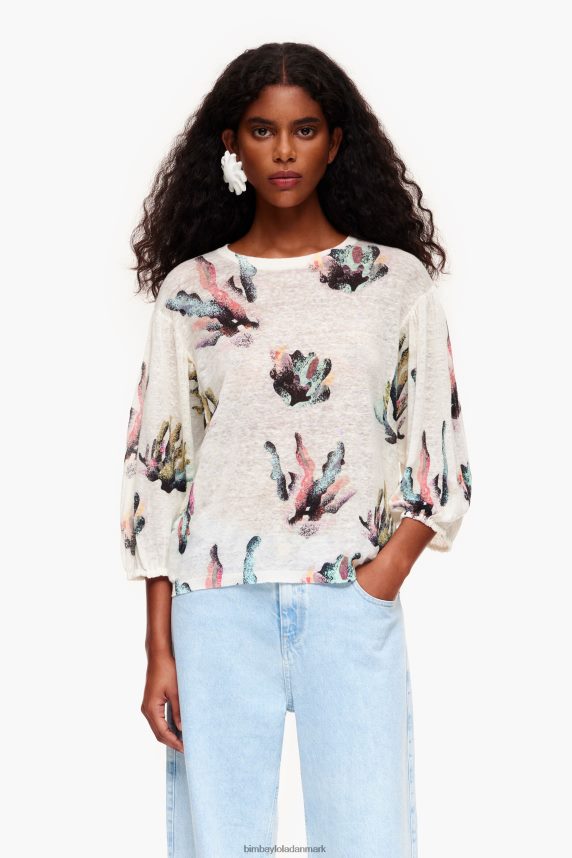 Bimba Y Lola hør sweater med koralprint 46TD4J353elfenben