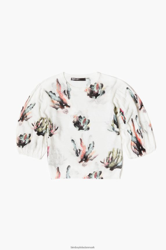 Bimba Y Lola hør sweater med koralprint 46TD4J353elfenben