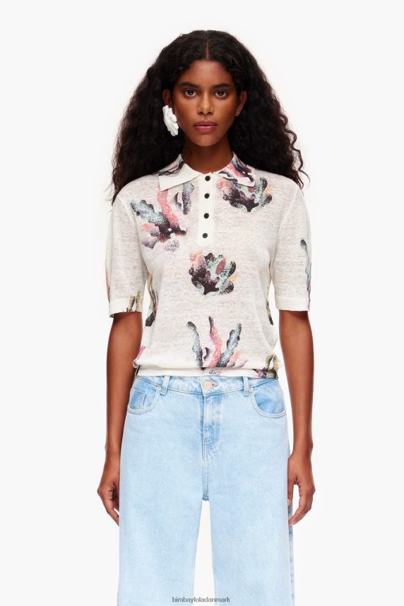 Bimba Y Lola strik poloshirt med koraltryk 46TD4J354elfenben