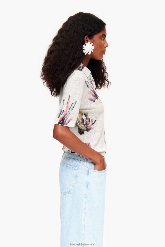 Bimba Y Lola strik poloshirt med koraltryk 46TD4J354elfenben