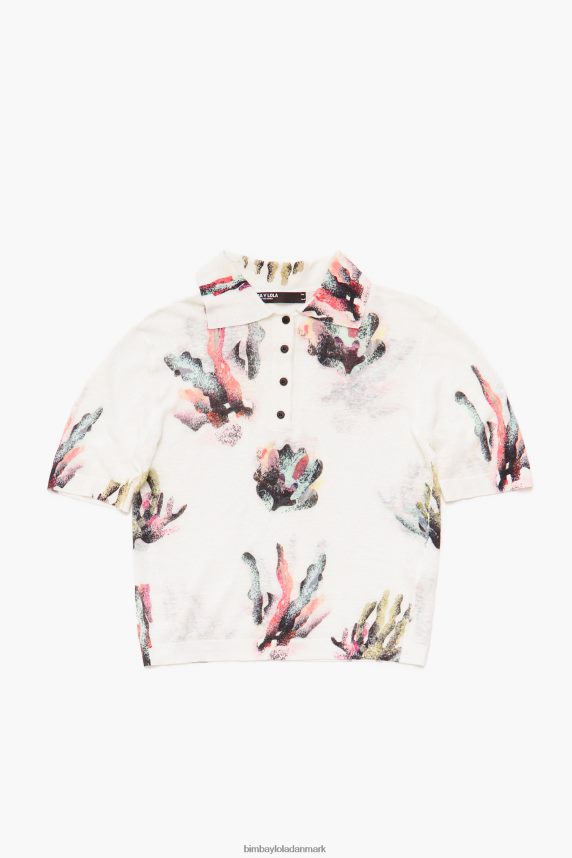 Bimba Y Lola strik poloshirt med koraltryk 46TD4J354elfenben