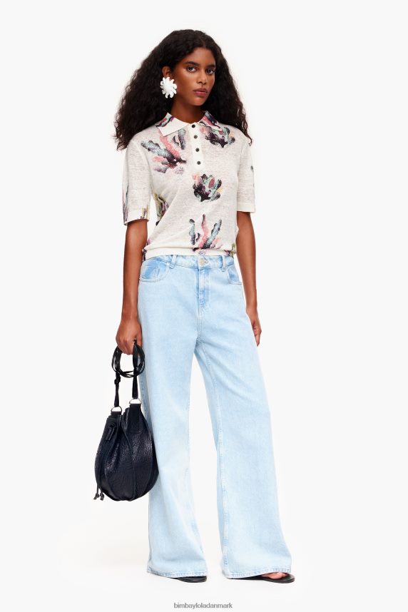 Bimba Y Lola strik poloshirt med koraltryk 46TD4J354elfenben