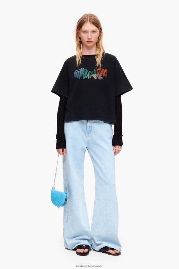 Bimba Y Lola Hot fix logo-t-shirt i bomuld 46TD4J280vasket sort