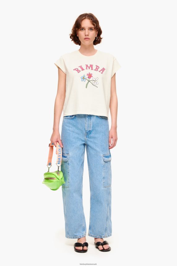 Bimba Y Lola blomstret logo t-shirt 46TD4J275ecru